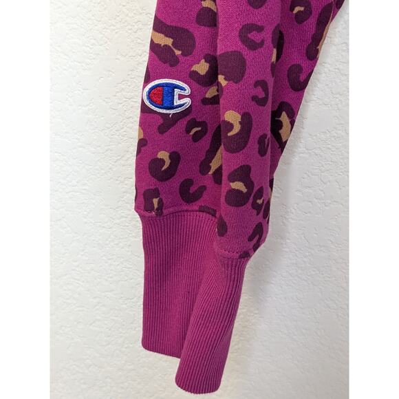Champion Reverse Weave Cheetah Print Hoodie Magenta Women's Size Medium - Picture 7 of 8